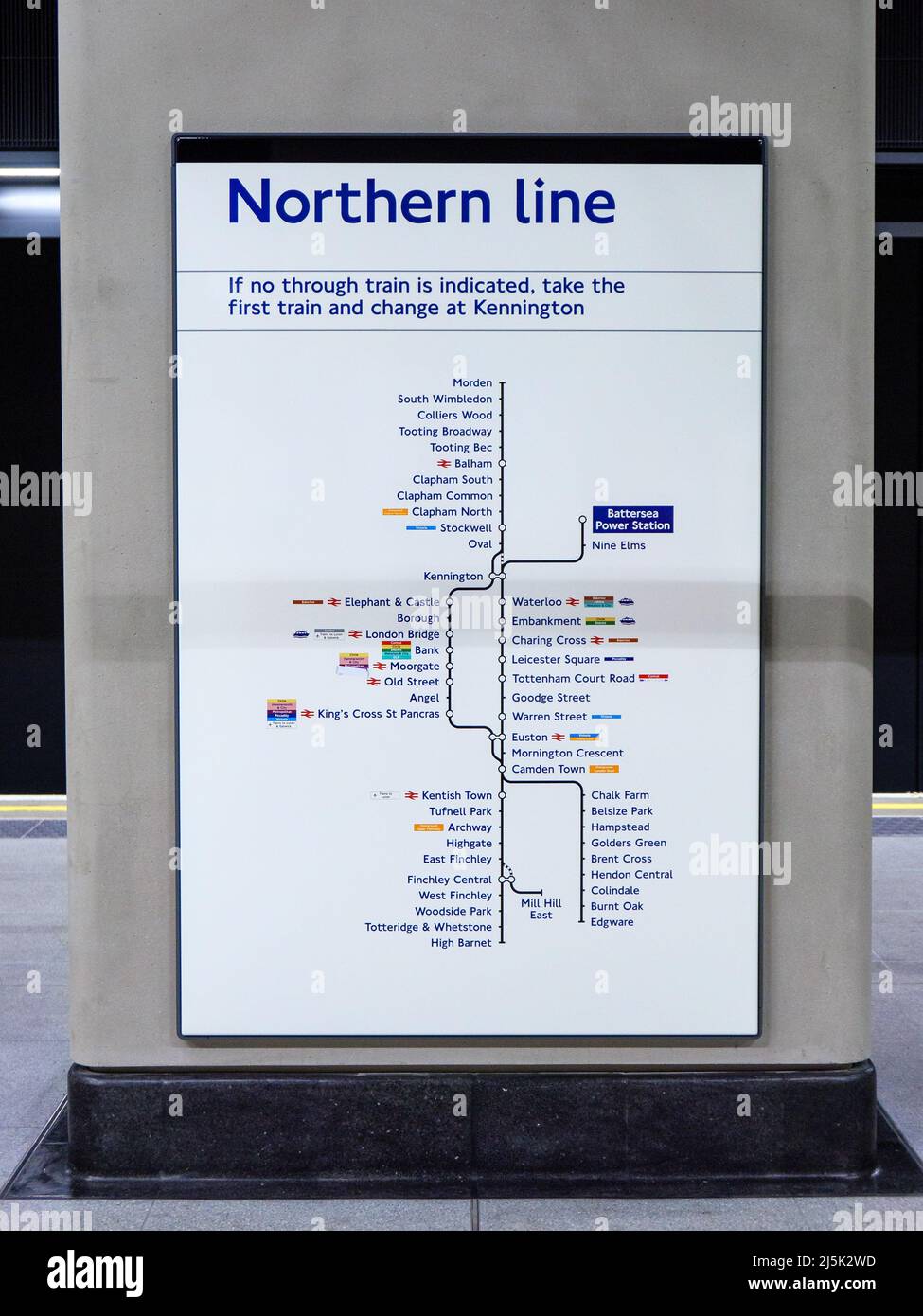 London, UK-12.10.21: Northern Line tube scheme at the Battersea Power Station Tube Station, opened in 2021. London Underground is the world's first un Stock Photo