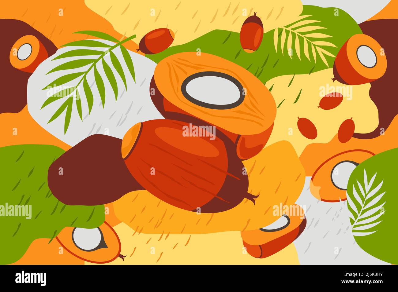 Palm seed and leaves elements seamless pattern abstract vector design background Stock Vector