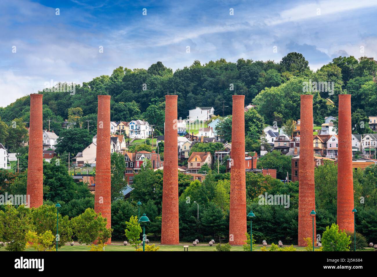 Homestead, Pennsylvania, USA at the historic steel mill smoke stacks. Stock Photo