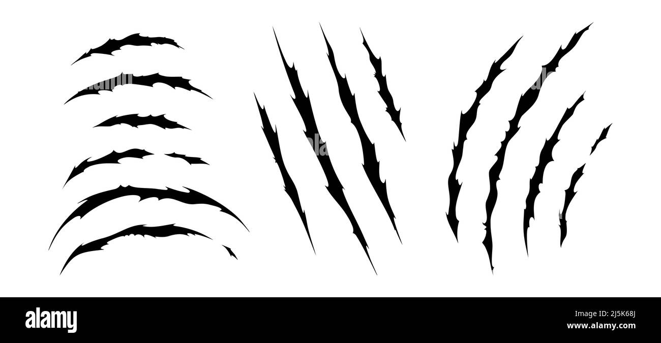 Claw scratches of wild animal. Set with cat scratches marks isolated in