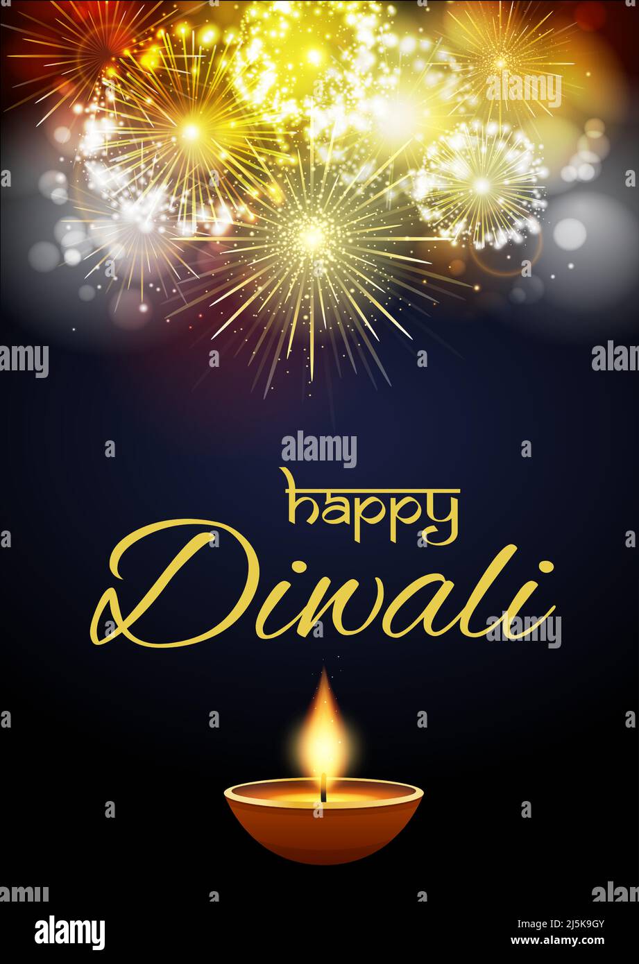 Happy Diwali greetings festive background with fireworks and lamp Stock  Vector Image & Art - Alamy