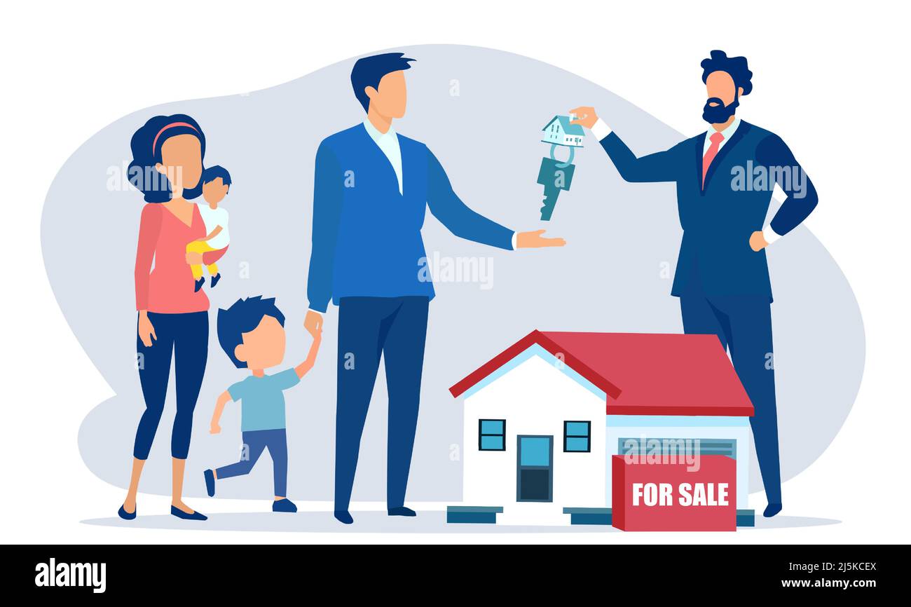 Vector of a young family with kids buying a new home Stock Vector