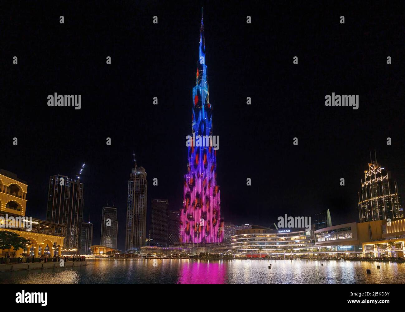 DUBAI, UNITED ARAB EMIRATES - APRIL 8: The illuminated Burj Khalifa