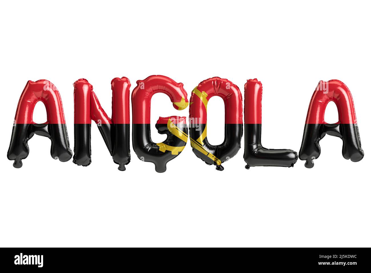 3d illustration of Angola-letter balloons with flags color isolated on white Stock Photo