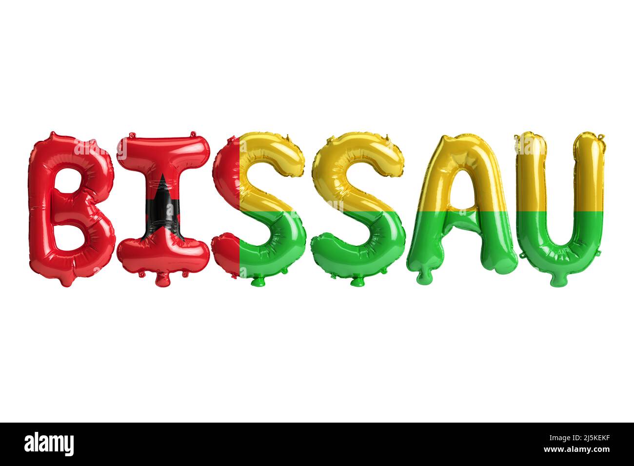 3d illustration of Bissau capital balloons with Guinea Bissau flags color isolated on white Stock Photo