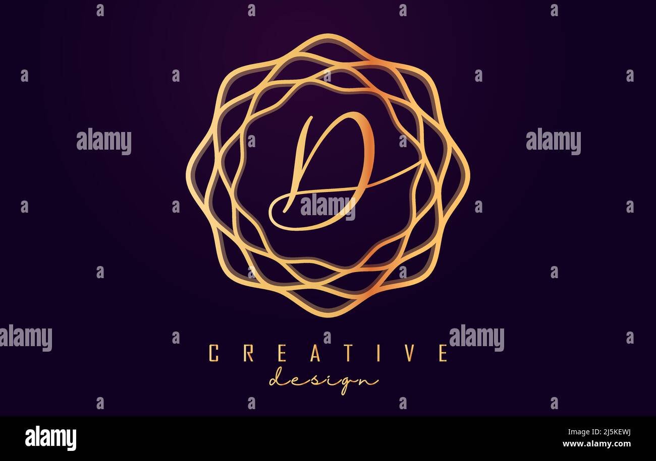Golden gradient D letter logo. Vector letter with wavy monogram design ...