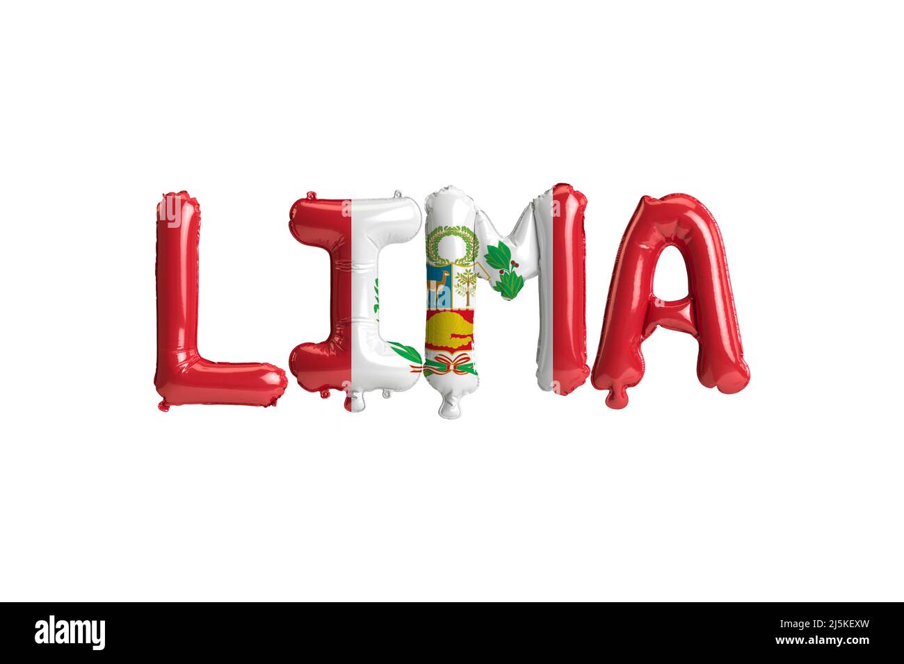 3d illustration of Lima capital balloons with Peru flags color isolated on white Stock Photo
