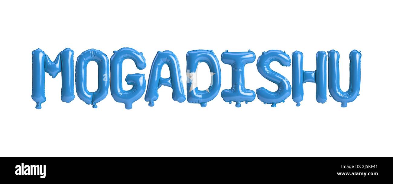3d illustration of mogadishu capital balloons with somalia flags color