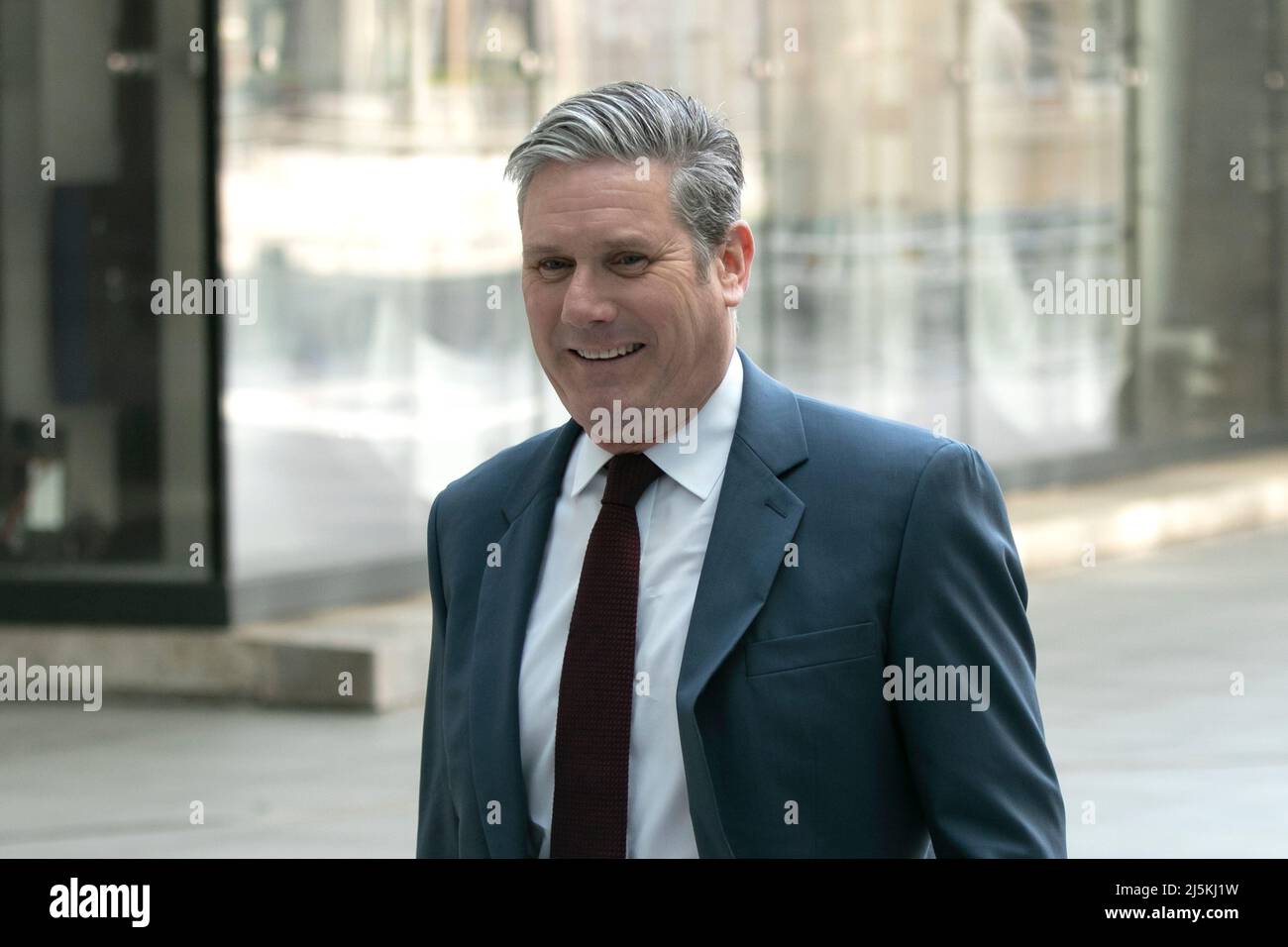 Labour leader Sir Keir Starmer arriving at BBC Broadcast House, central London, UK. Where he is appearing on “Sunday Morning” politics show.  24th April 2022 Stock Photo