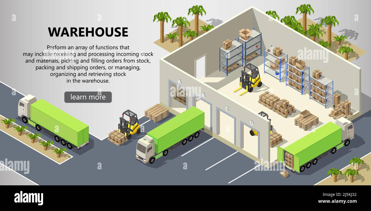 Vector isometric warehouse with interior inside, delivery service ...