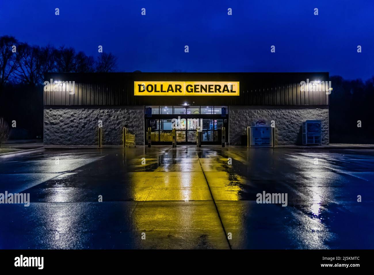 Dollar General on a rainy night Battle Creek Michigan USA No
