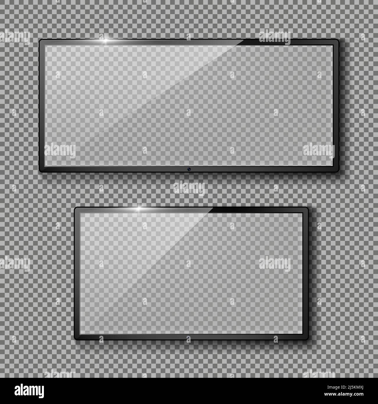 Vector realistic set with blank TV frames, black led displays or ...