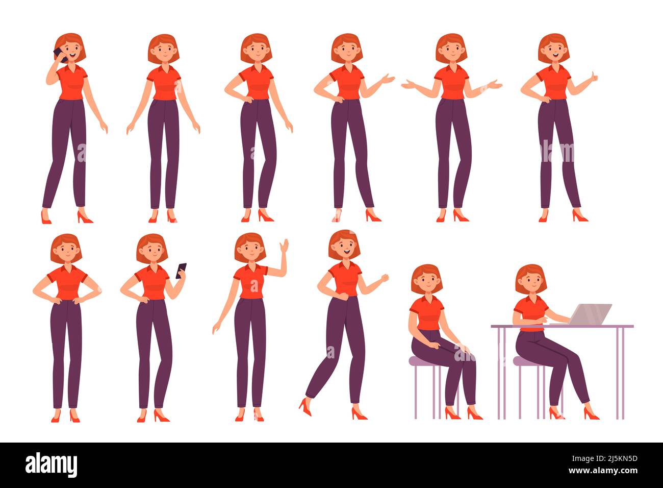 Cute Girl Constructor for Animation, Front View of Female Character in  Various Poses and Hairstyles, Separate Girl Body Stock Vector -  Illustration of avatar, person: 190012426