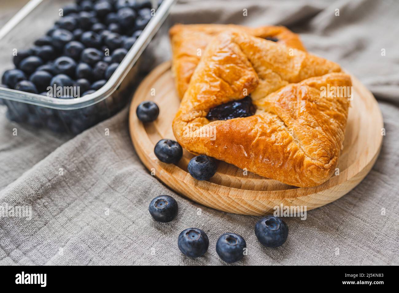 Puff pastry pockets filled with jam. Puff pastry pockets stuffed with blueberry jam, Viennese