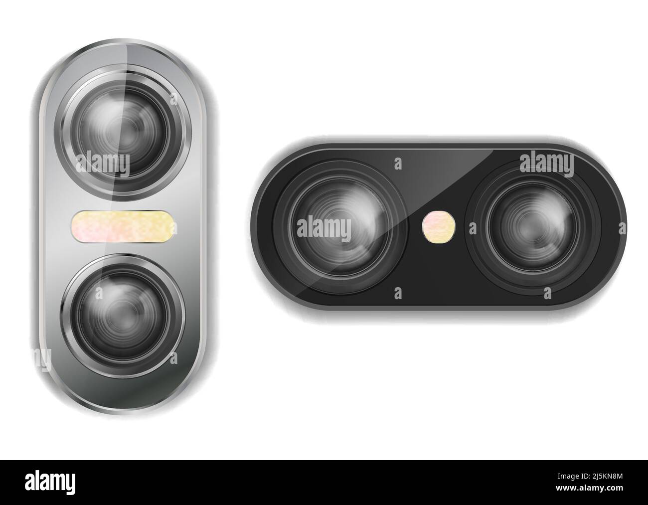 Vector 3d realistic dual camera for smartphone with two lenses and
