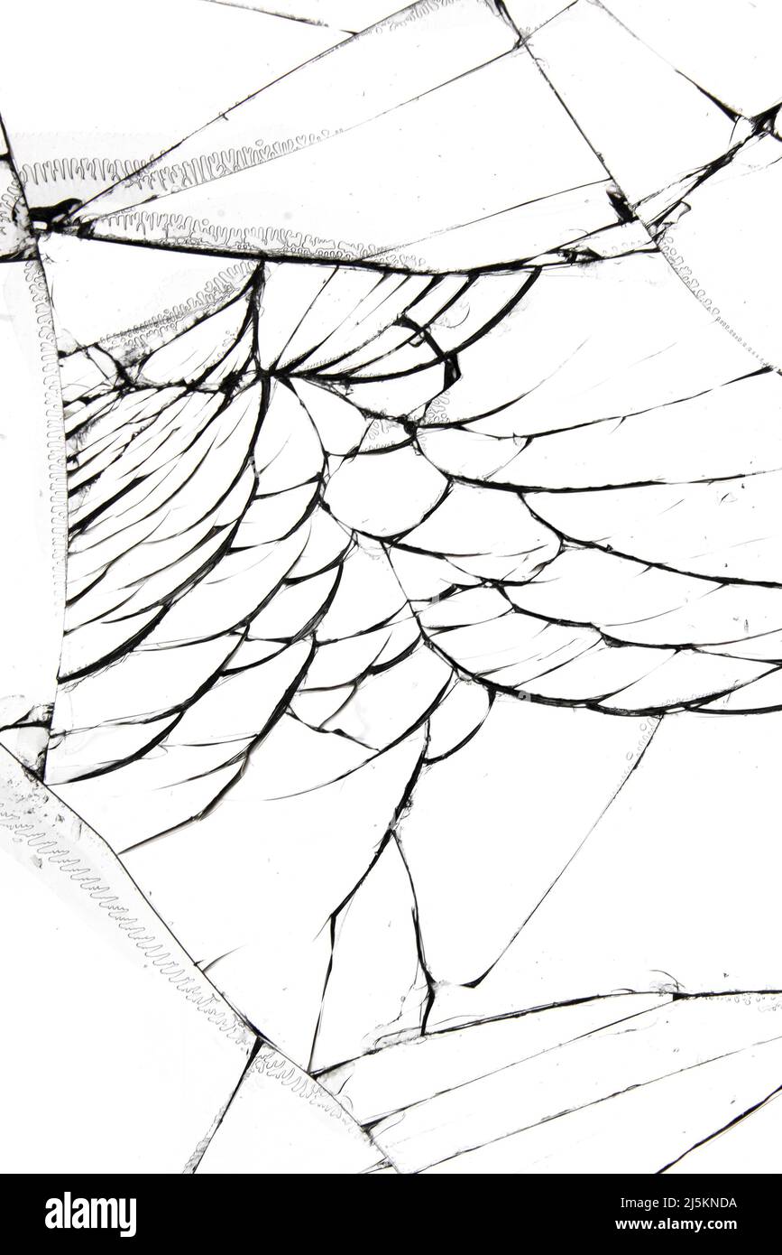 broken glass texture on white background. Stock Photo