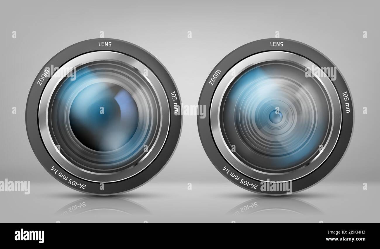 Vector realistic clipart with two camera lenses, photo objectives with