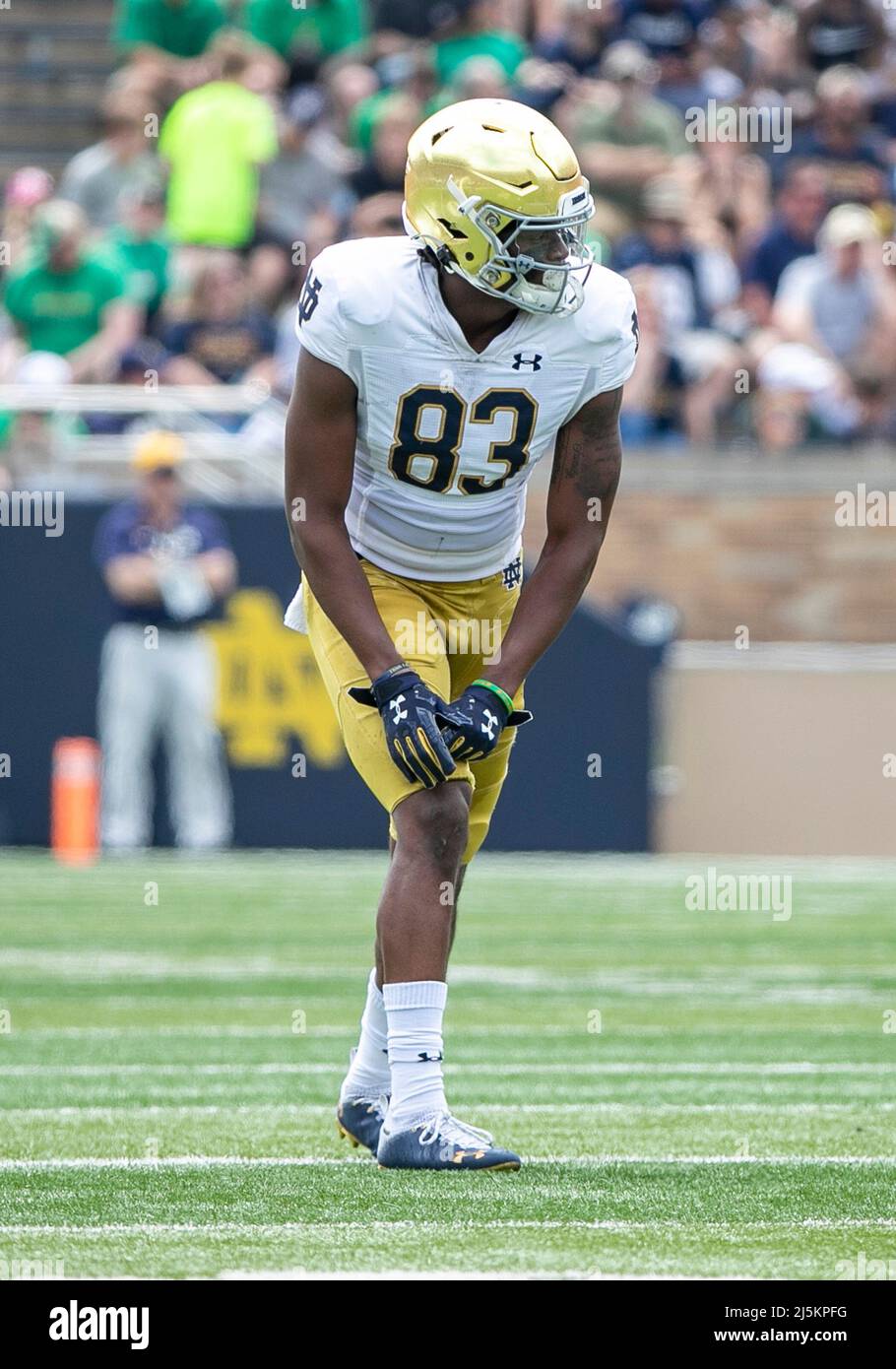 April 23, 2022: Notre Dame wide receiver Jayden Thomas (83) during the Notre  Dame Annual Blue-Gold Spring football game at Notre Dame Stadium in South  Bend, Indiana. Gold defeated Blue 13-10. John