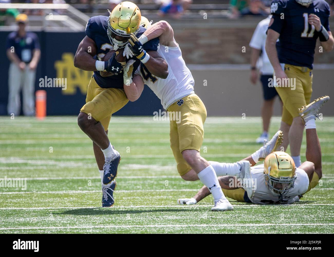 April 23, 2022: Notre Dame running back Audric Estime (24) runs with the  ball during the Notre Dame Annual Blue-Gold Spring football game at Notre  Dame Stadium in South Bend, Indiana. Gold