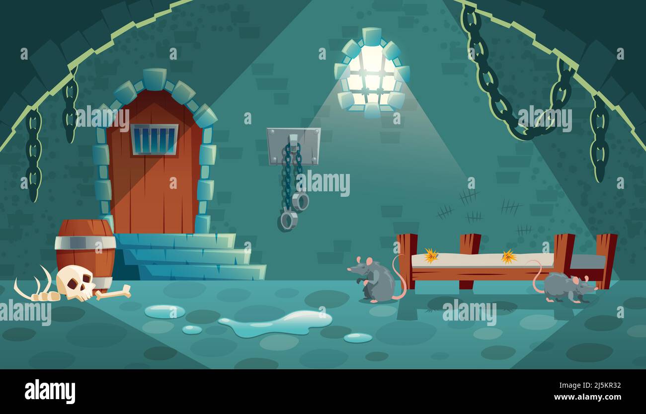 Vector concept illustration with medieval prison cell for criminals ...