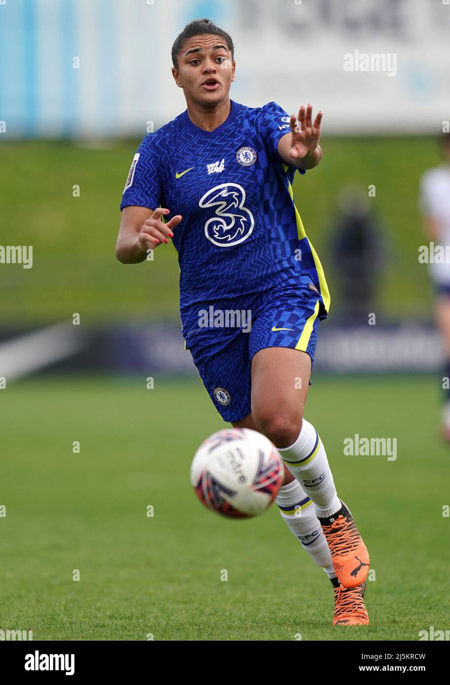 Chelsea's Jess Carter in action during the Barclays FA Women's Super League match at The Hive Stadium, London. Picture date: Sunday April 24, 2022. Stock Photo