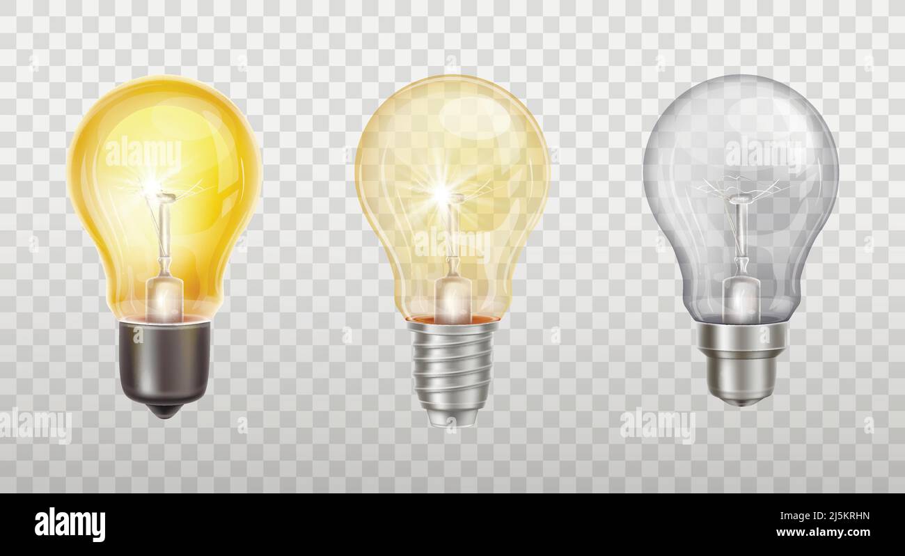 Vector realistic set with incandescent lamps, glowing yellow light