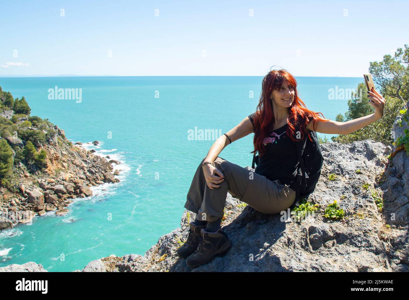 Woman hiker takes selfie on hi-res stock photography and images - Alamy