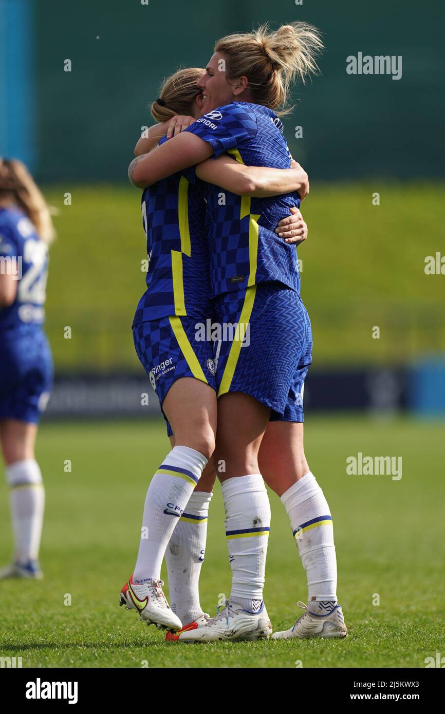 Chelsea's Millie Bright celebrates after the Barclays FA Women's Super League match at The Hive Stadium, London. Picture date: Sunday April 24, 2022. Stock Photo