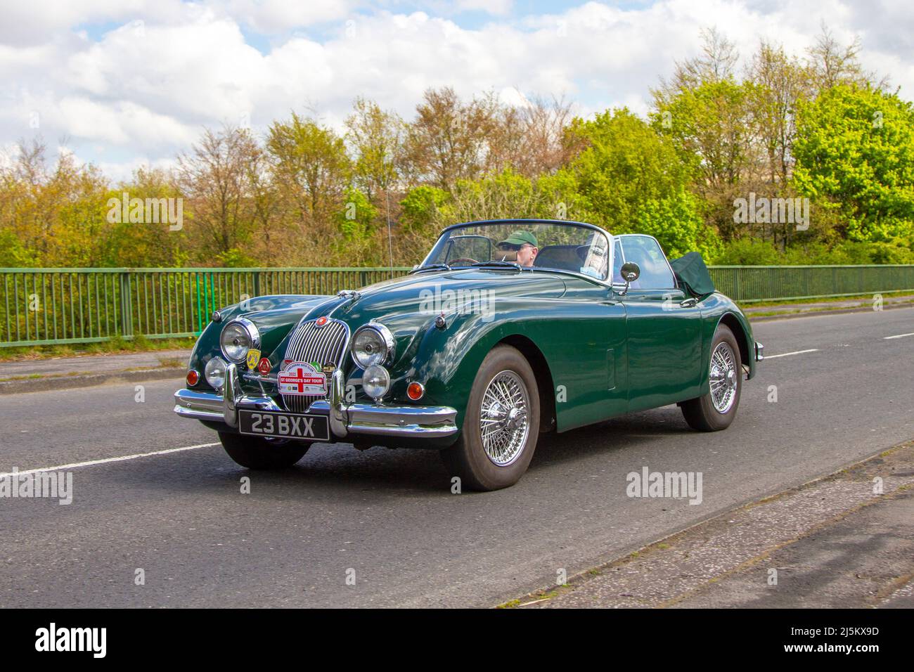 1961 60s sixties, green British Jaguar XK 3442cc petrol cabriolet Stock Photo