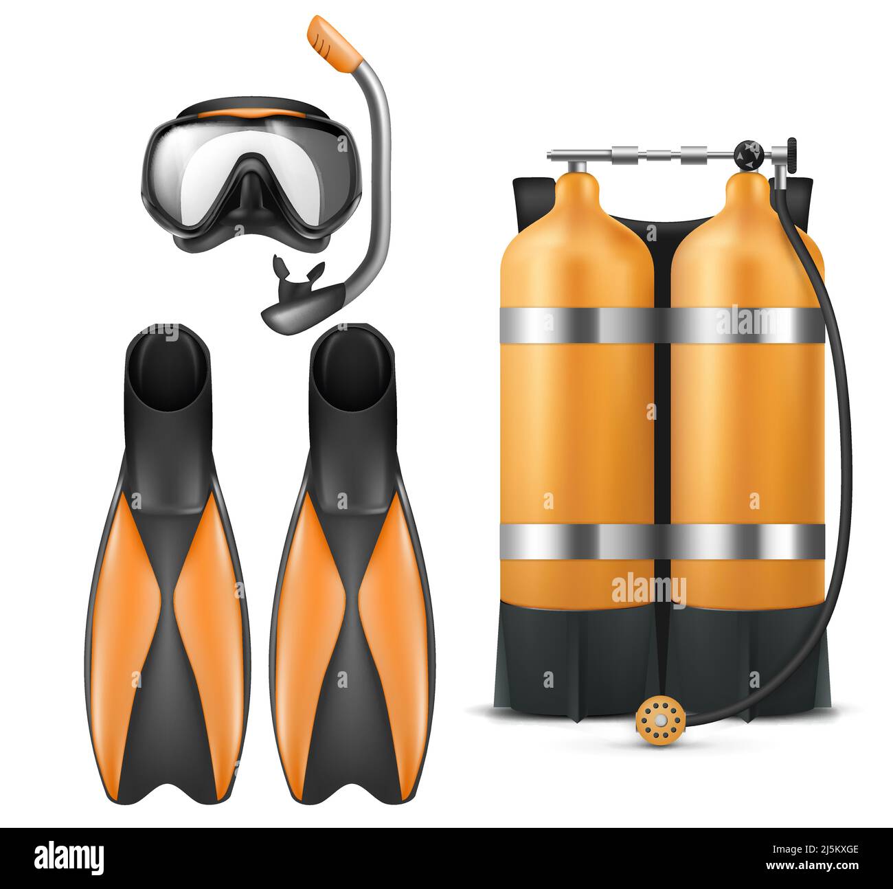Vector realistic diver equipment set, snorkeling mask with snorkel ...