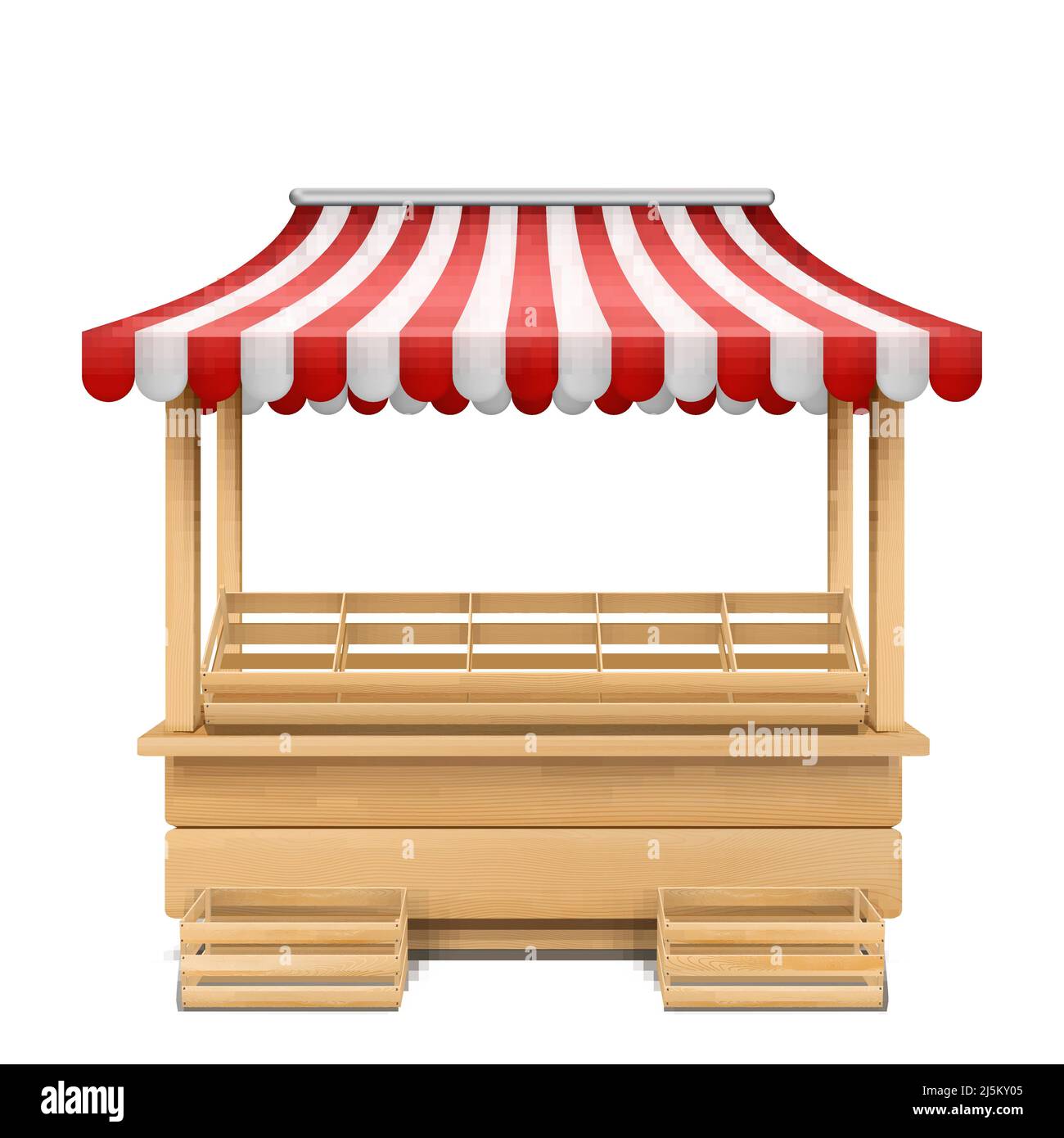 Vector realistic illustration of empty market stall with red and white ...