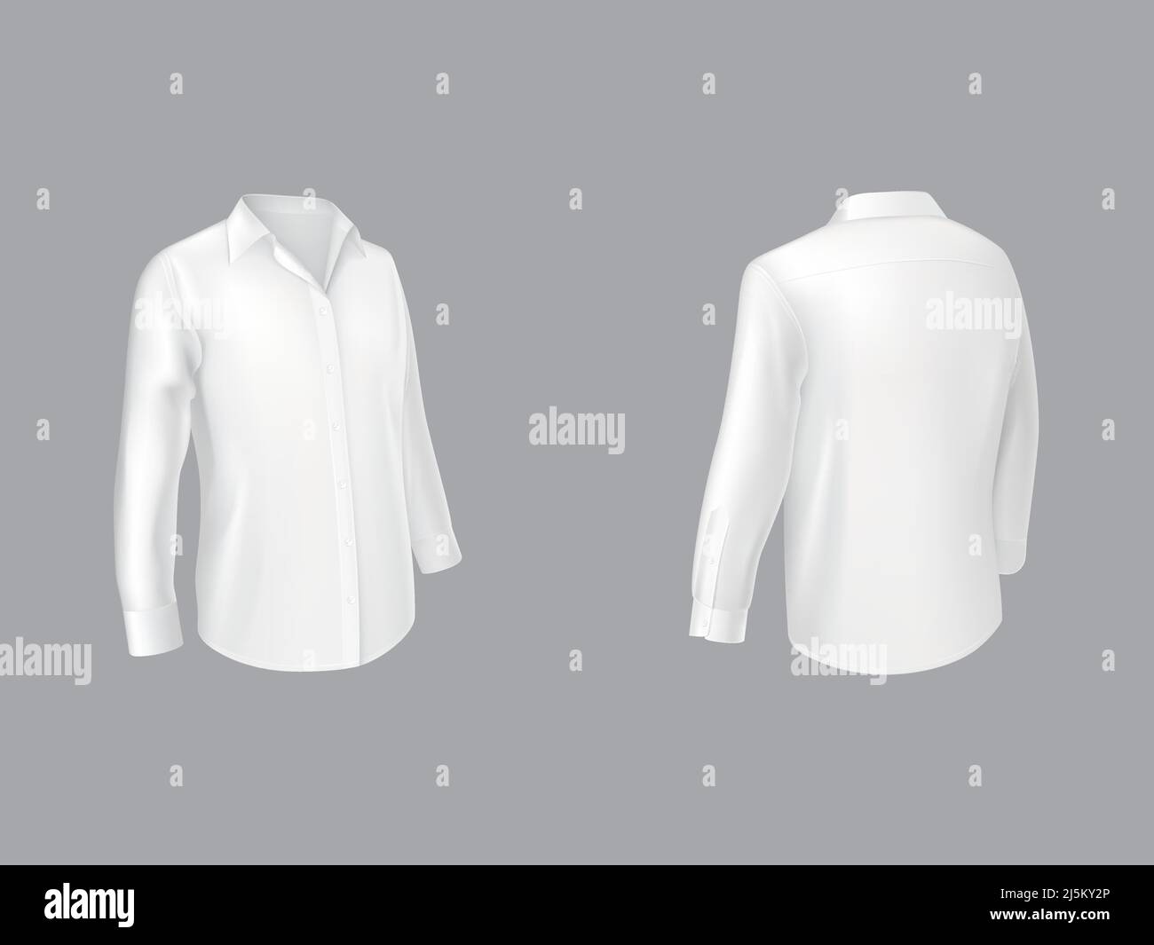 White Shirt With Long Sleeves Half Turn Front And Back View Realistic Vector Isolated On Grey Background Mens Traditional Clothing Male Classic Wear Stock Vector Image Art Alamy