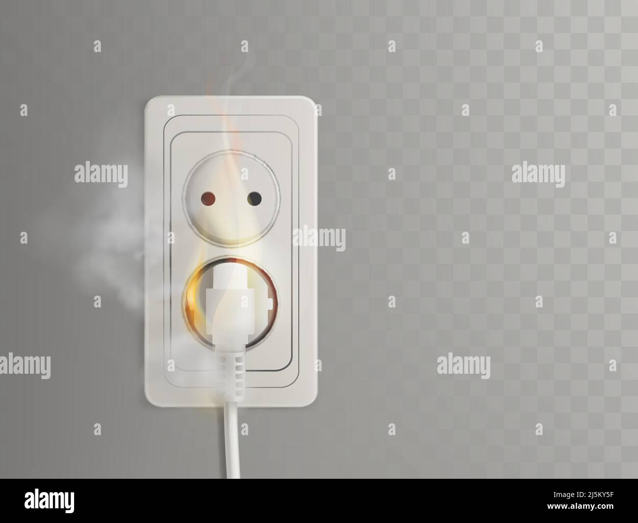 Short circuit in electrical outlet 3d realistic vector with flaming