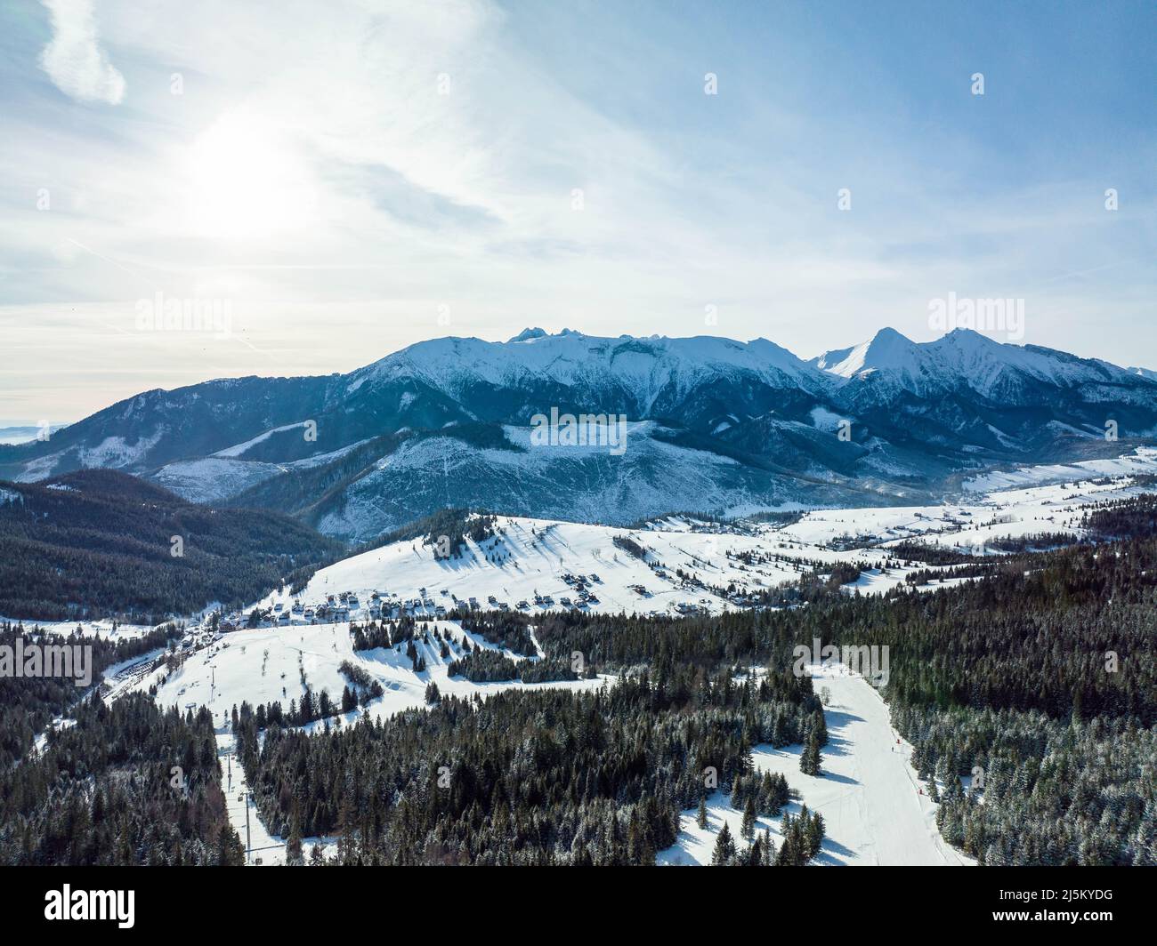 Aerial view of Bachledova dolina in the village of Zdiar in Slovakia