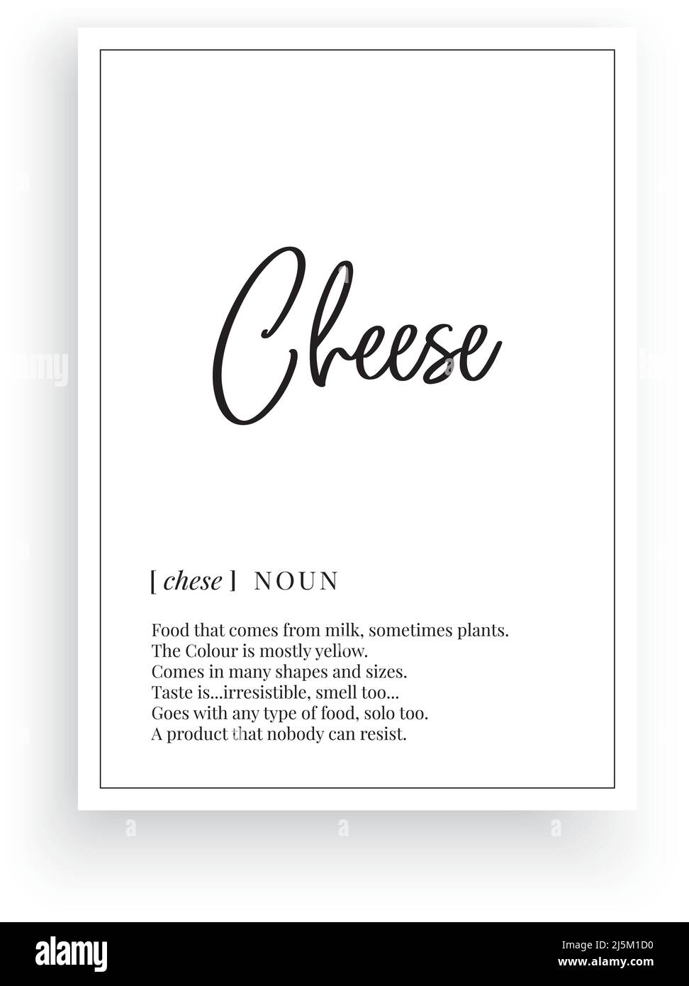 Cheese definition, vector. Minimalist modern poster design