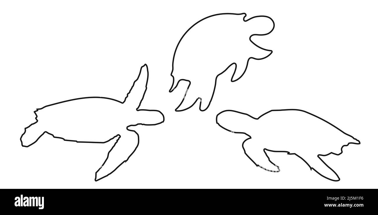Set black outline turtle or tortoise sign icon on white background. Vector clipart illustration ...