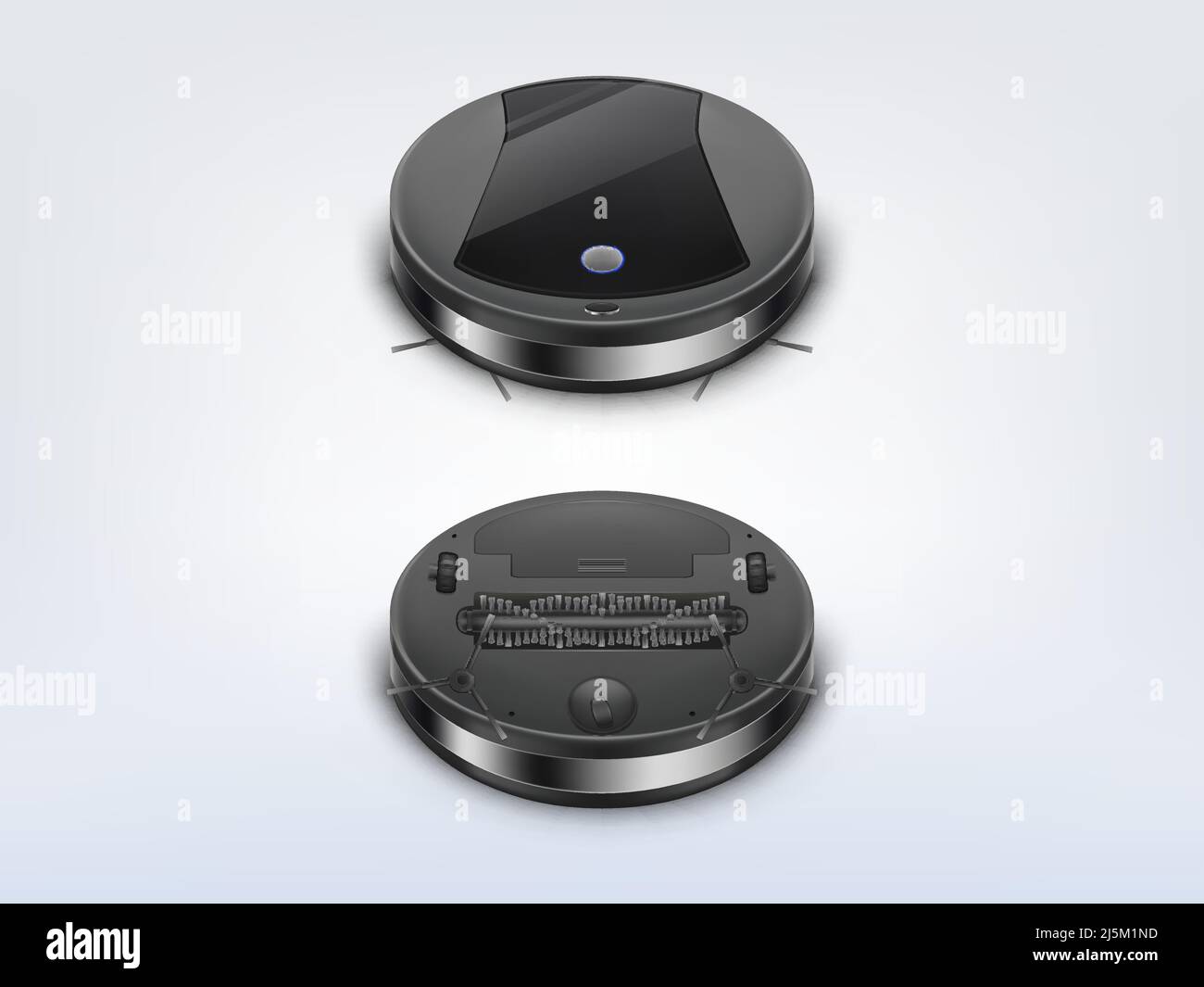 Round robot vacuum cleaner top, bottom view 3d realistic vector