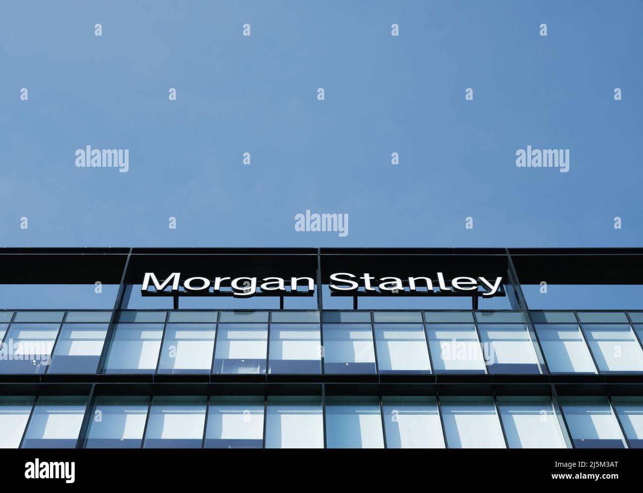 GLASGOW, SCOTLAND, UK - APRIL 21, 2022: Morgan Stanley Company Sign, With Copy Space Stock Photo