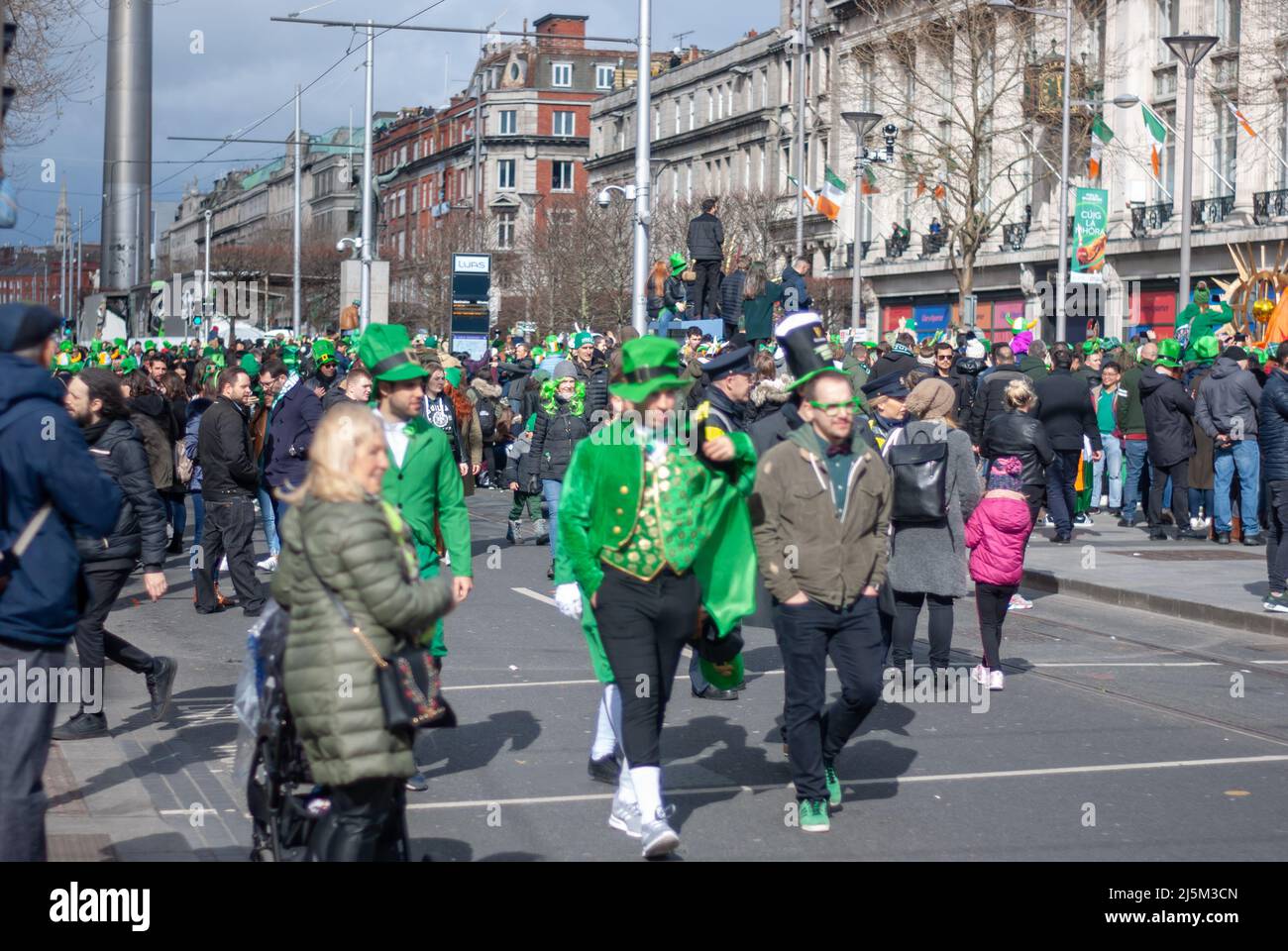 Dublin Ireland st Patrics day celebration parade with crowd and