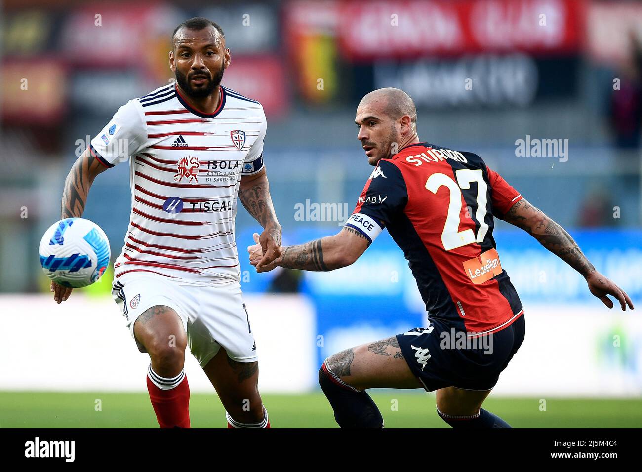 Genoa, Italy. 24 April 2022. Joao Pedro of Cagliari Calcio