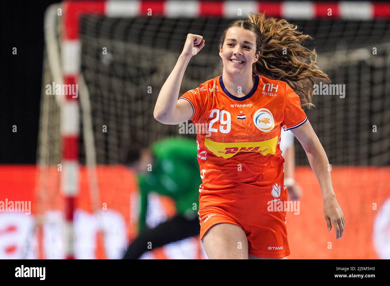 ALMERE, NETHERLANDS - APRIL 24: Kim Molenaar of the Netherlands during the  EHF EURO 2022 Qualifiers Phase 2 match between Netherlands and Greece at  Topsportcentrum Almere on April 24, 2022 in Almere,