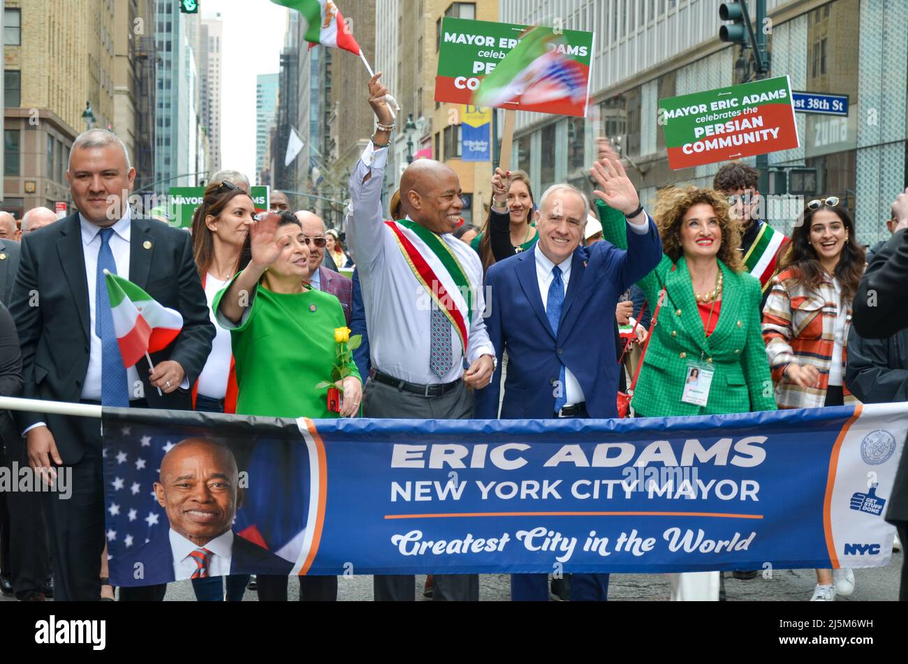 Mayor Eric Adams is marching during the annual Persian Day Parade in