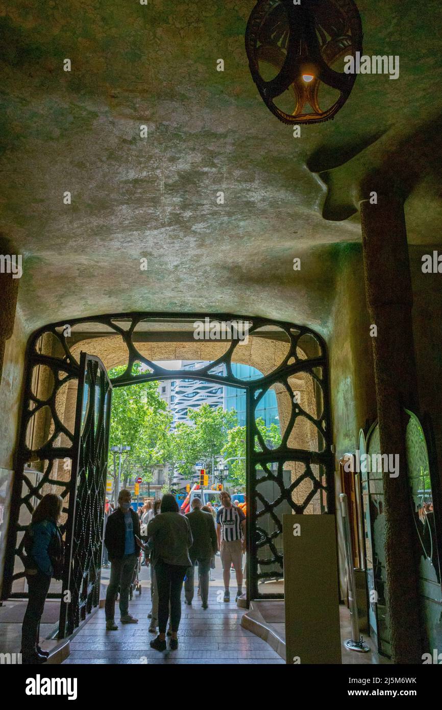 Barcelona, Spain, Group Tourists, Front Door, Historic Architecture ...