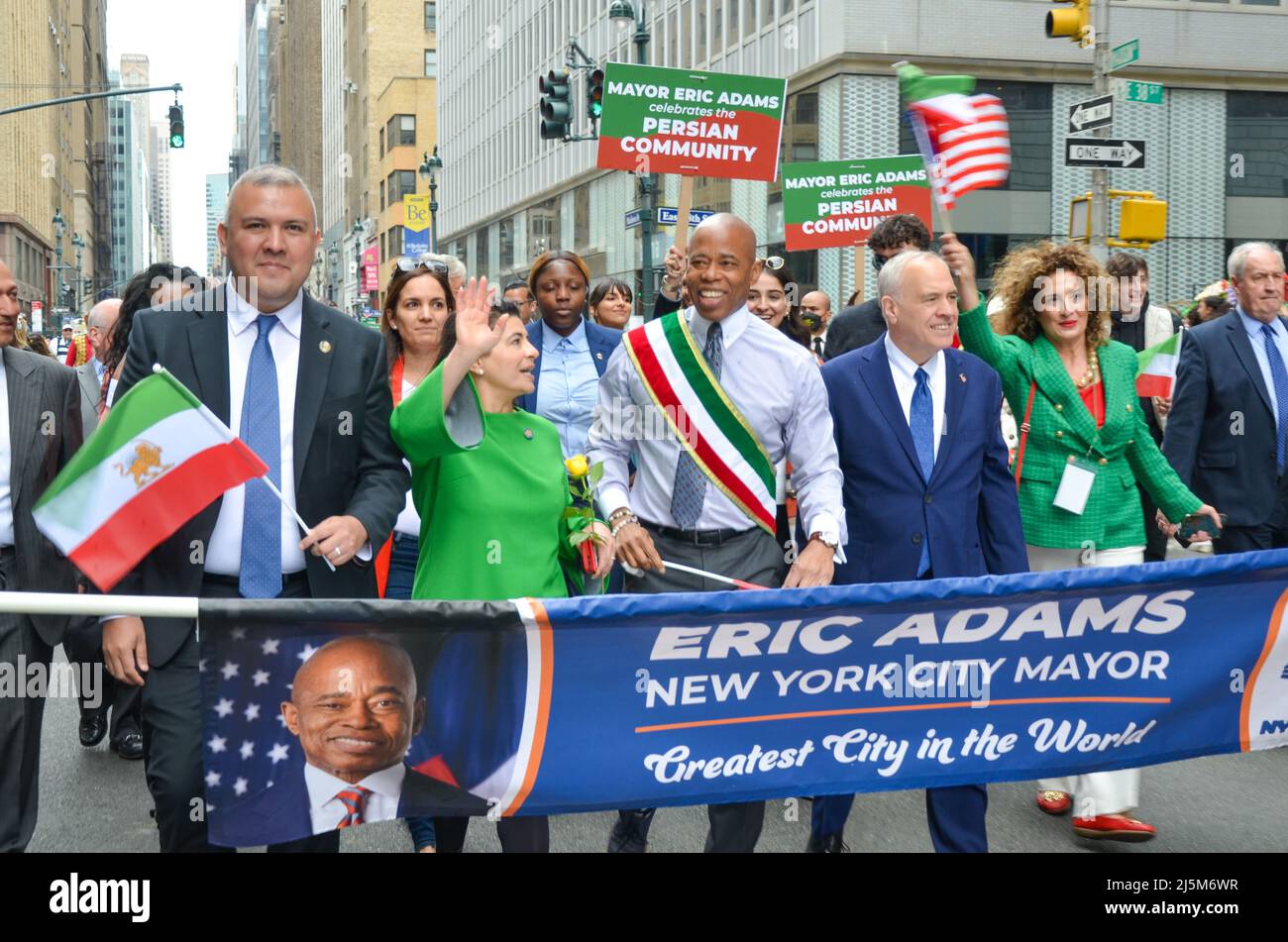 Mayor Eric Adams is marching during the annual Persian Day Parade in