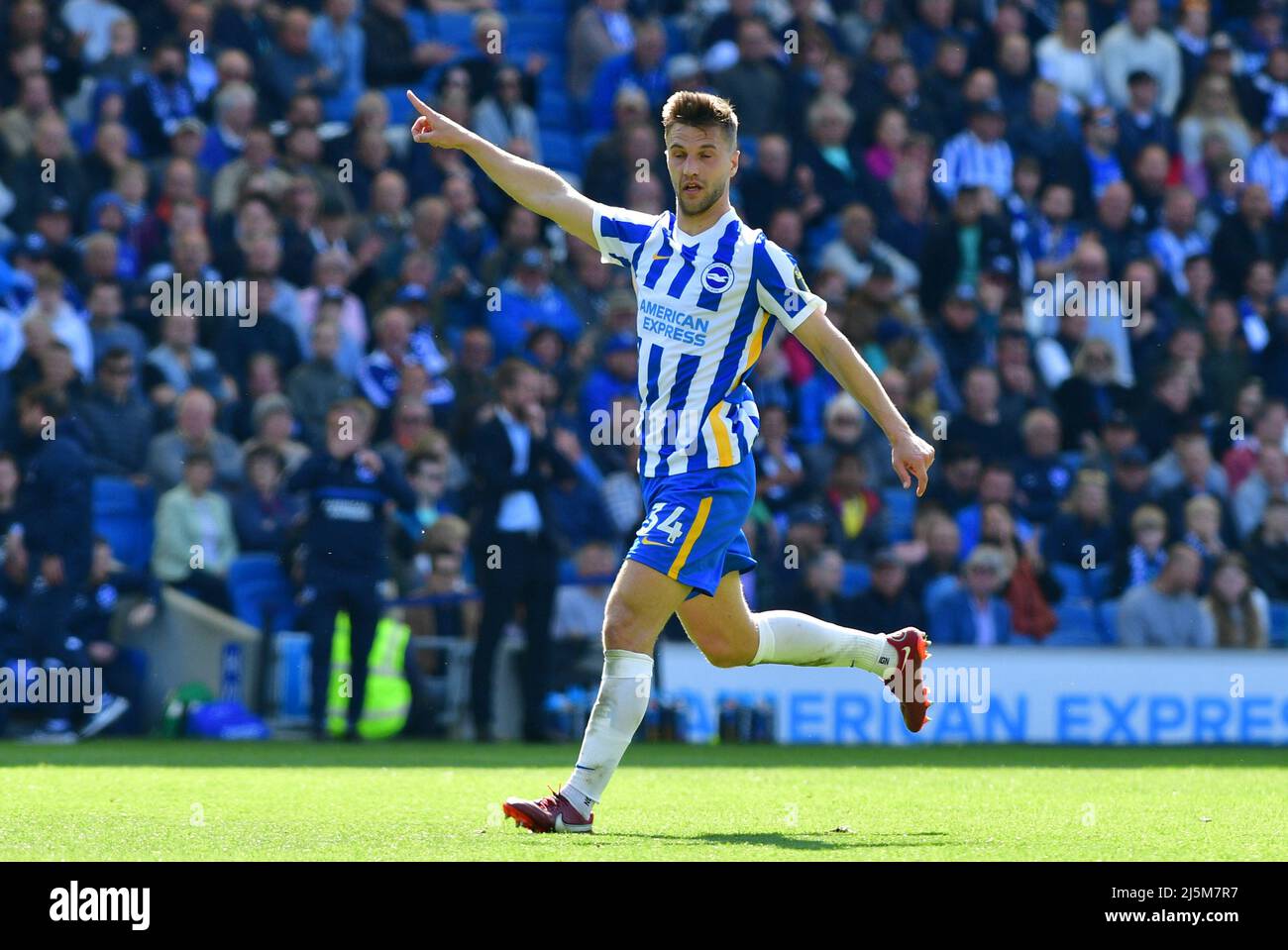 Brighton, UK. 24th Apr, 2022. Joel Veltman of Brighton and Hove Albion during the Premier League match between Brighton & Hove Albion and Southampton at The Amex on April 24th 2022 in Brighton, England. (Photo by Jeff Mood/phcimages.com) Credit: PHC Images/Alamy Live News Stock Photo