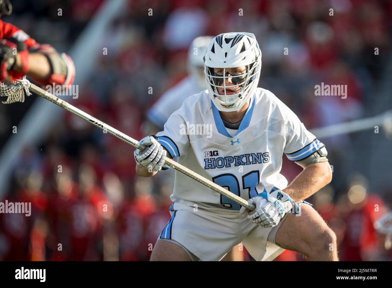 April 23, 2022: Johns Hopkins defender Owen McManus (31) during the ncaa men's lacrosse regular season finale between the Maryland Terrapins and the Johns Hopkins Blue Jays at Homewood Field in Baltimore, Maryland Photographer: Cory Royster Stock Photo