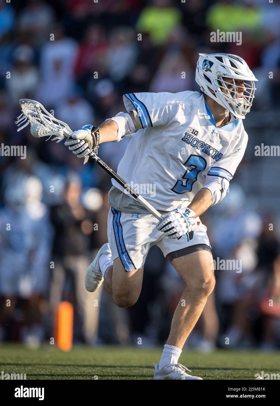 April 23, 2022: Johns Hopkins attack Connor DeSimone (3) during the ncaa men's lacrosse regular season finale between the Maryland Terrapins and the Johns Hopkins Blue Jays at Homewood Field in Baltimore, Maryland Photographer: Cory Royster Stock Photo