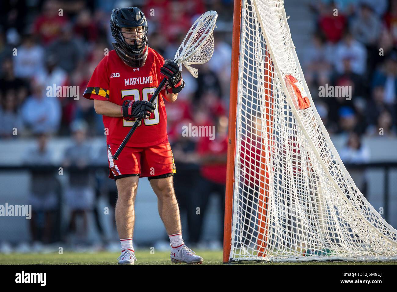 April 23, 2022: Maryland goalie Logan McNaney (30) in goal during the ncaa men's lacrosse regular season finale between the Maryland Terrapins and the Johns Hopkins Blue Jays at Homewood Field in Baltimore, Maryland Photographer: Cory Royster Stock Photo