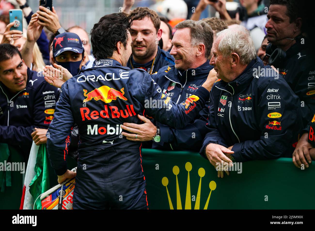 Perez Sergio Mex Red Bull Racing Rb18 Horner Christian Gbr Team Principal Of Red Bull Racing Marko Helmut Aut Drivers Manager Of Red Bull Racing Portrait During The Formula 1 Grand Premio
