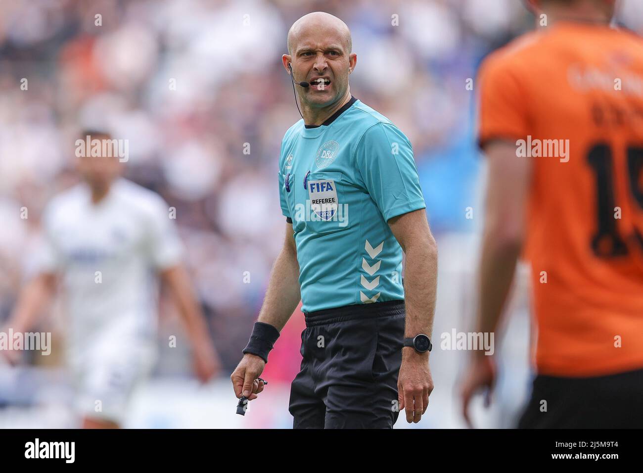 Copenhagen, Denmark. 24th Apr, 2022. Referee Peter Kjaersgaard seen during the 3F Superliga match between FC Copenhagen and Randers FC at Parken in Copenhagen. (Photo Credit: Gonzales Photo/Alamy Live News Stock Photo